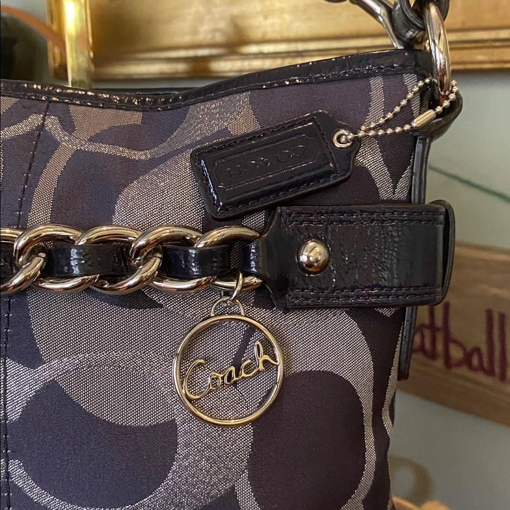 COACH Moto Optic Metallic Chain Signature Jaquard Shoulder Bag F19820 - Picture 2 of 16